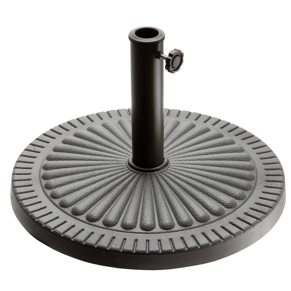 19 in. Round Resin Umbrella Base with Roman Ribbed Design in Black-SV42 ...