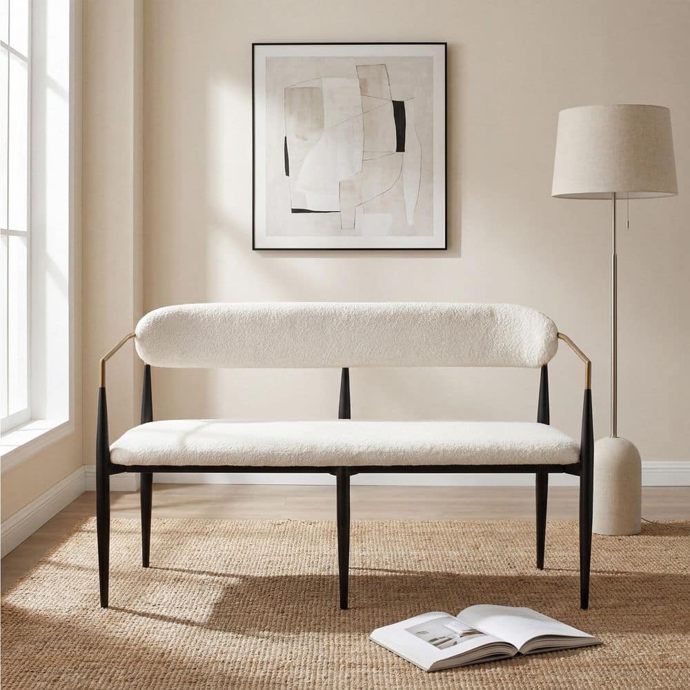 55 in. Metal Frame Beige Boucle Fabric Upholstered 2-Seater Loveseat Settee in Black with Gold Arm price history on PriceWatchPro