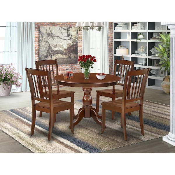 East West Furniture 5-Piece Mahogany Finish Solid Wood Top Dining table with 4-Chairs with Slat Back