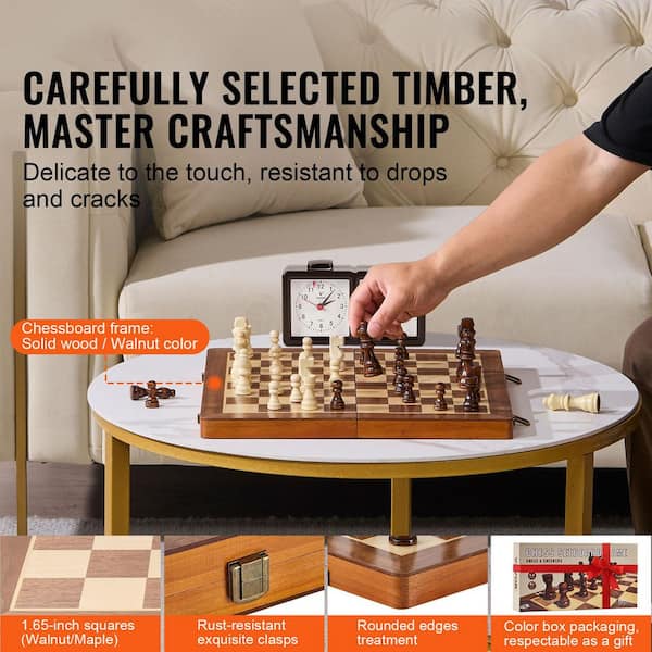 SKYSHALO Magnetic Wooden Chess Set, 15 in. 2-IN-1 Chess Checkers