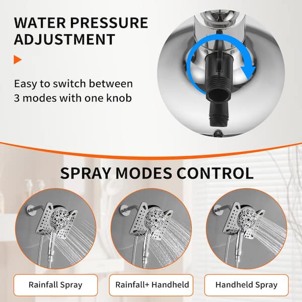Single Handle 10-Spray Wall Mount Shower Faucet 1.8 GPM with High Pressure in. Polished Chrome (Valve Included)