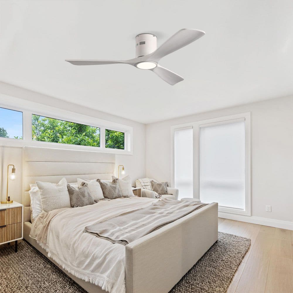 52 in. White 3 Wood Blades Flush Mount Standard Ceiling Fan With Dimmable LED Light and Remote Control for Living Room price history on PriceWatchPro