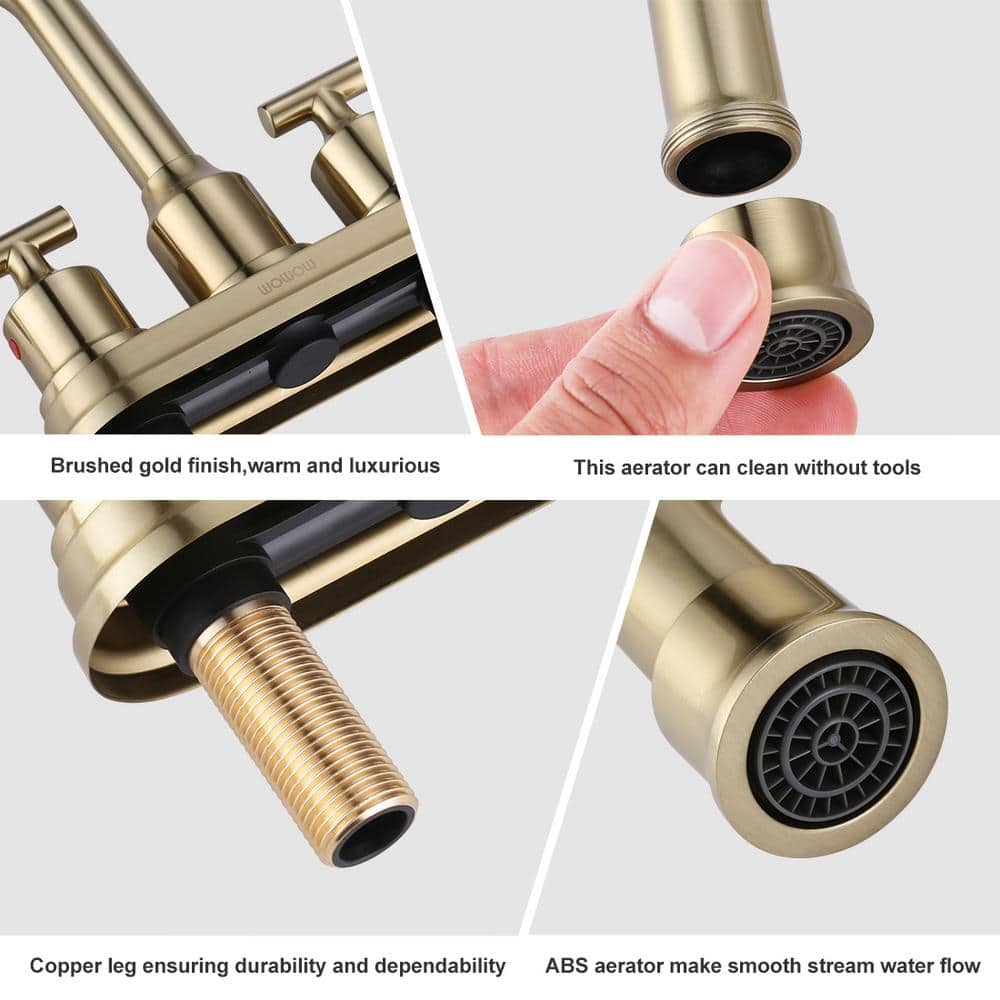 Brushed Gold Double Handle High Arc Bathroom Faucet