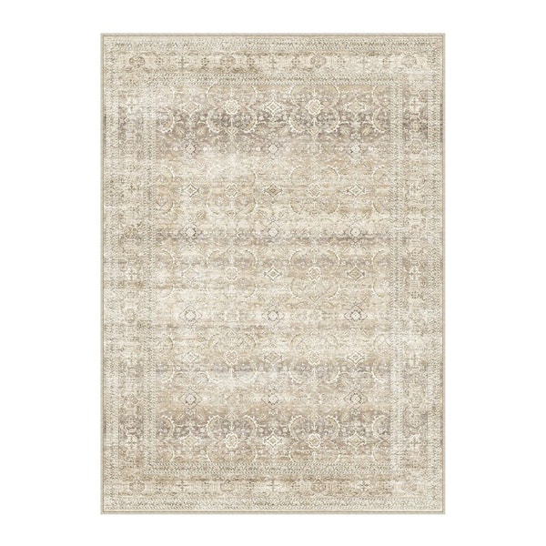 Holly Beige 5 ft. x 7 ft.  Distressed Vintage Floral Area Rug