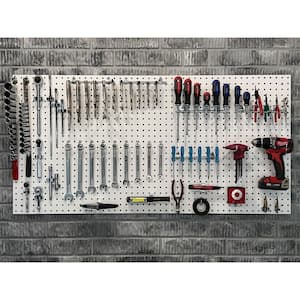1/4 in. Custom Painted White Pegboard Wall Organizer with 36-Piece Locking Hooks