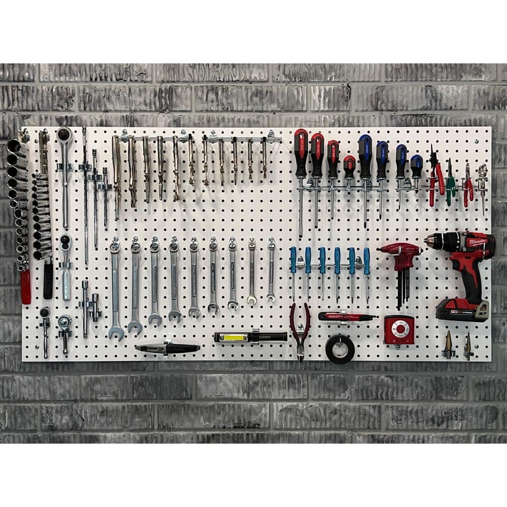 White High-Density Fiberboard Pegboard Panels, 24" x 48", Set of 4