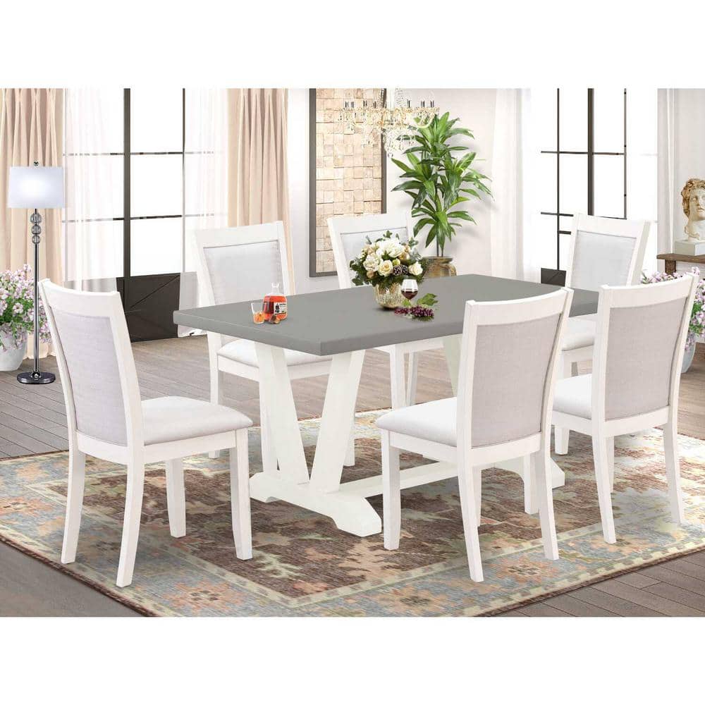 East West Furniture 7-Piece Rectangle Wire Brushed Linen