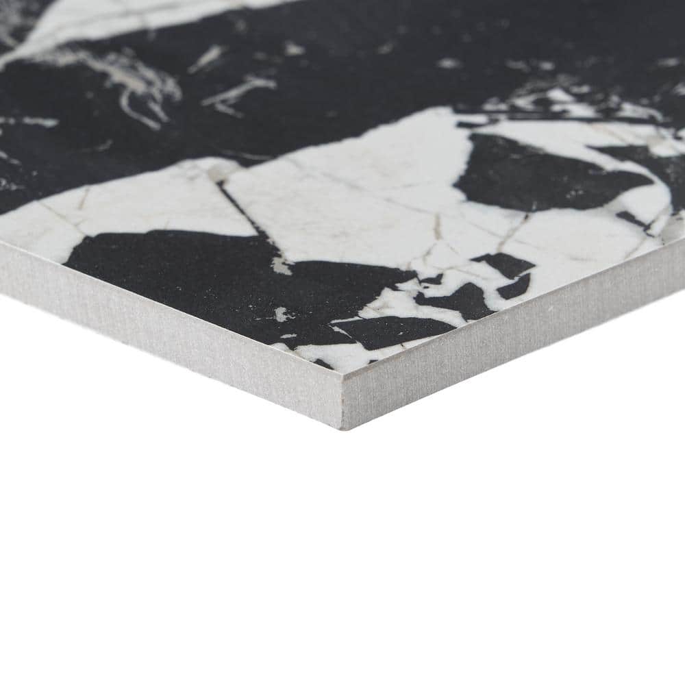 Kasama 30" x 30" Matte Black and White Porcelain Marble Look Tile