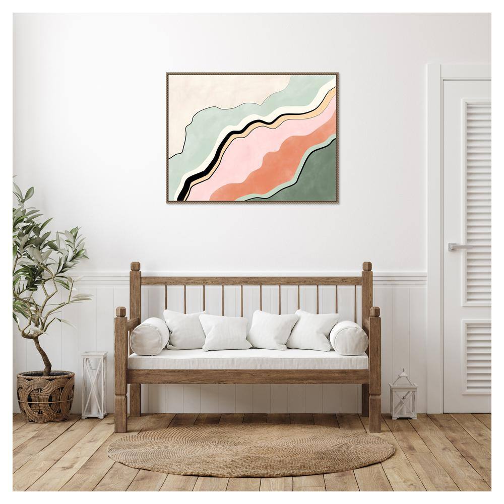 Pink and Green Abstract Canvas with Beaded Frame, 42"x32"