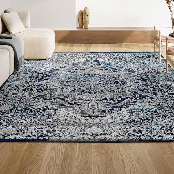 JONATHAN Y Modern Persian Vintage Medallion Navy /Light Gray 8 ft