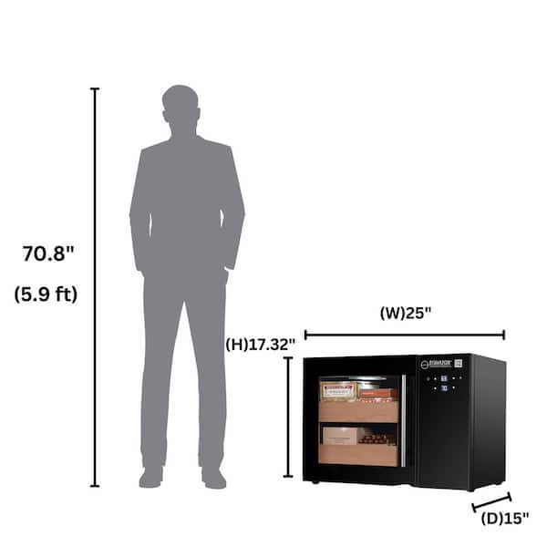 25 in. 40L Electric Cigar Humidor Single Zone Wine Chiller Black with UV Glass, Optimum-Temp Heating and Cooling Control