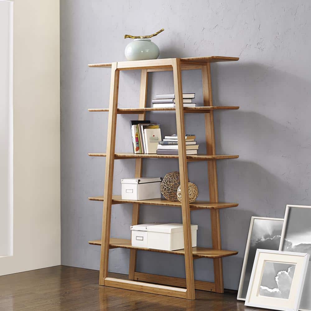 Currant Caramelized Solid Bamboo 5-Tier Bookshelf