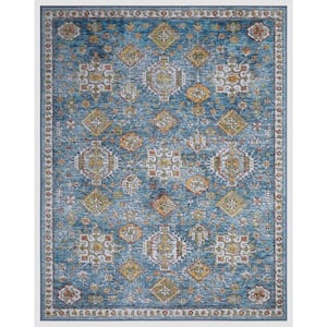 Eden Collection Regal Blue 6 ft. x 9 ft. Machine Washable Traditional Indoor Area Rug