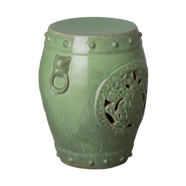 Emissary Dragon Medallion Distressed, Jade Green Ceramic Garden Stool