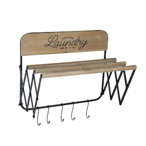 8-Holder Wall Mounted Laundry Towel Rack with Accordion Design in Brown and Black