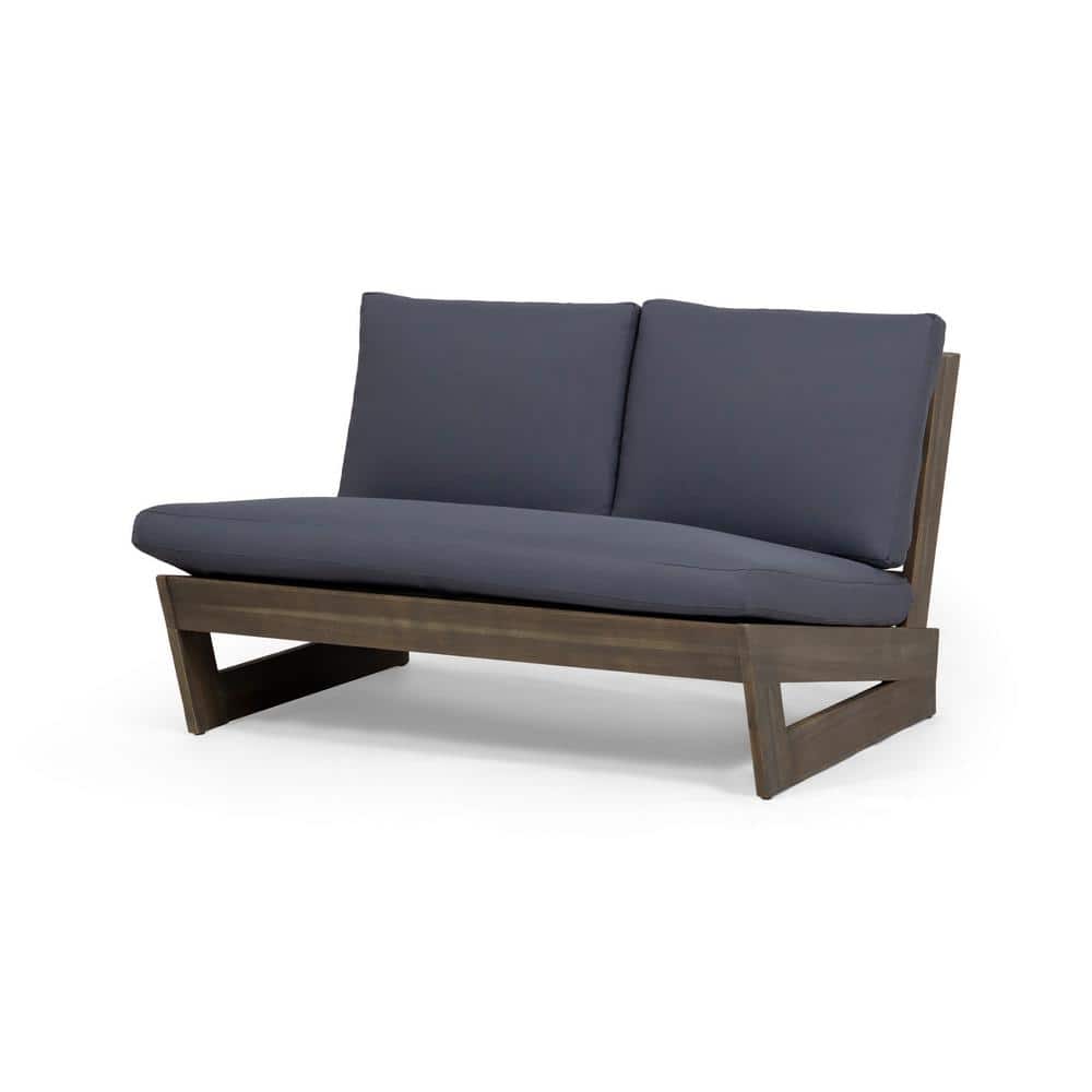 Sleek Grey Acacia Wood Loveseat with Water-Resistant Dark Grey Cushions