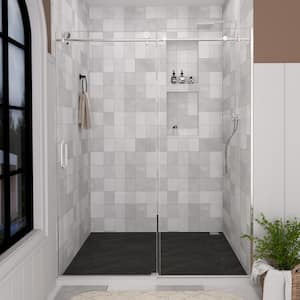 Brewo 60 in. W x 76 in. H Sliding Semi-Frameless Shower Door in Silver Finish with Clear Glass