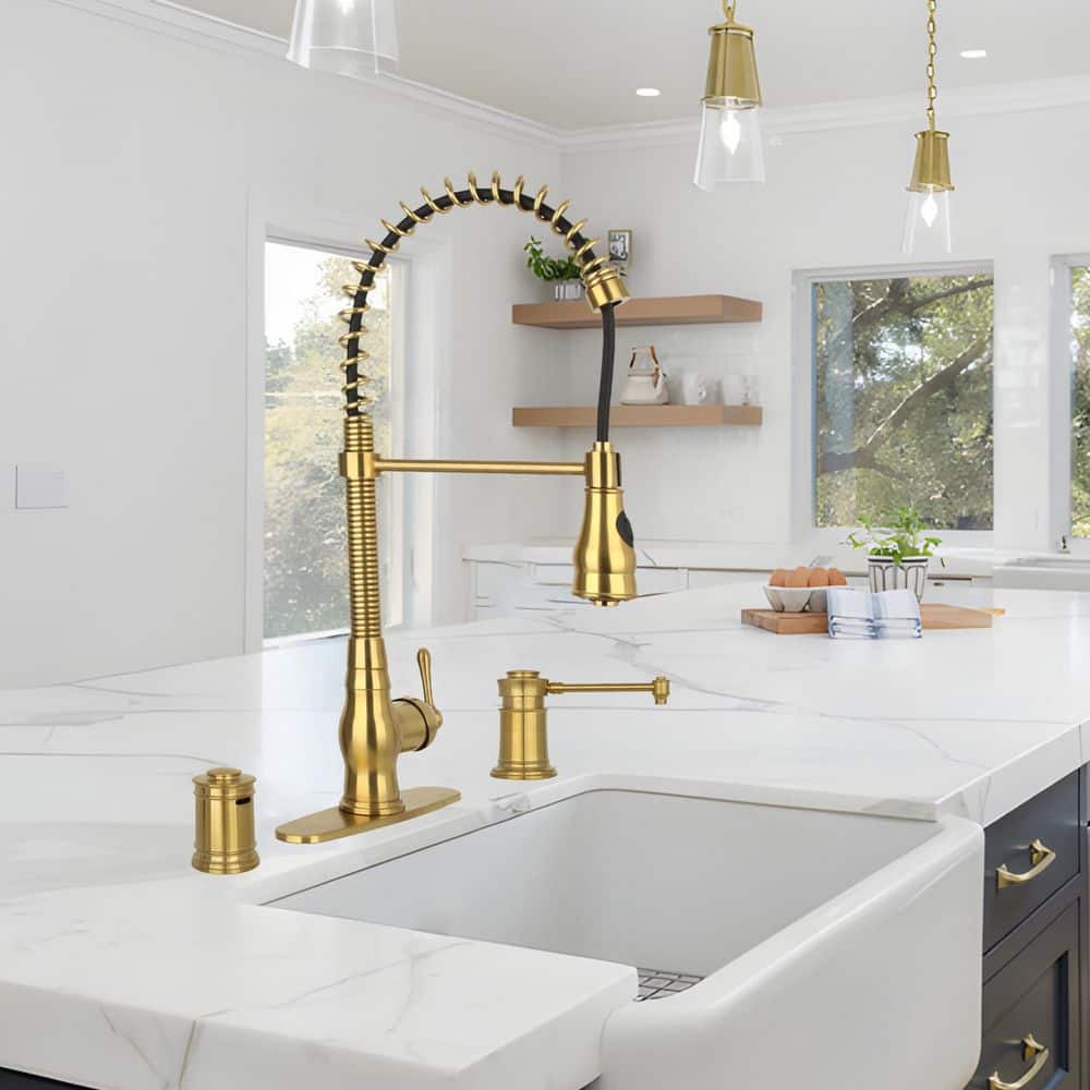 Brass Gold Kitchen Sink Soap Dispenser with Refill Bottle
