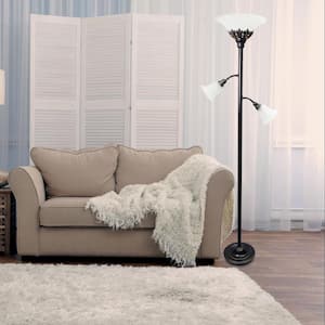 71 in. White glass shades with Restoration Bronze Finish 3-Light Torchiere Floor Lamp with Scalloped Glass Shades