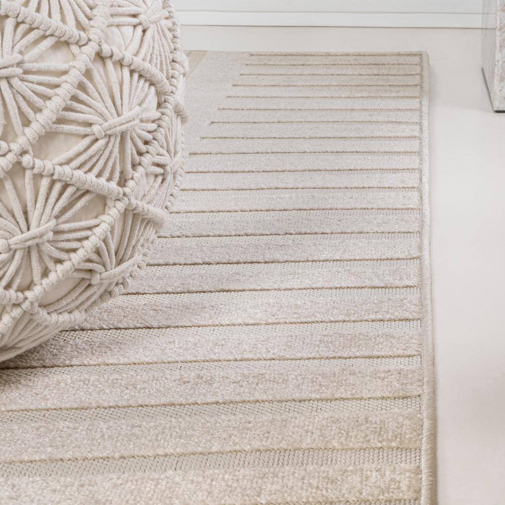 Anders High-Low Beige and Cream 8x10 Stripe Area Rug