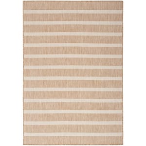 Positano Beige Ivory 7 ft. x 10 ft. Stripes Contemporary Indoor/Outdoor Area Rug