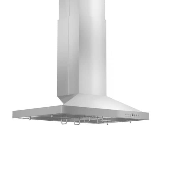 ZLINE Kitchen and Bath 30 in. 400 CFM Convertible Island Mount Range Hood with 2 LED Lights in Stainless Steel