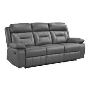 Emillia 87 in. W Pillow Top Arm Leather Rectangle Manual Double Reclining Sofa in. Dark Gray