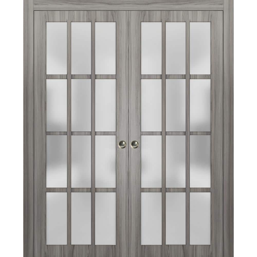 84 in. x 96 in. 1 Panel Gray Finished Wood Sliding Door with Double Pocket Hardware price history on PriceWatchPro