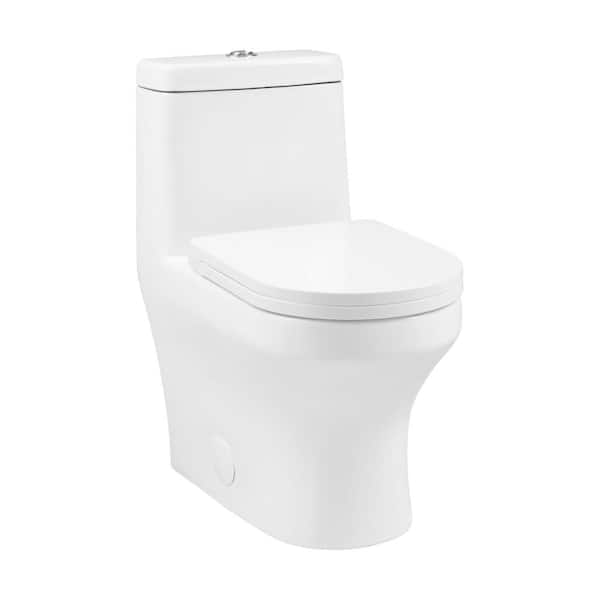 Carlton Plumbing Vezina 1-Piece 1.6 GPF Dual Flush Elongated Toilet in White Glossy