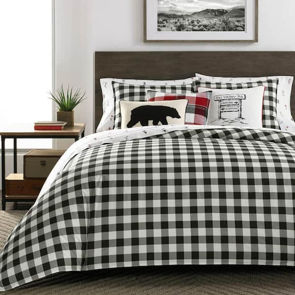 Eddie Bauer Mountain Plaid 3-Piece Black Cotton King Comforter Set