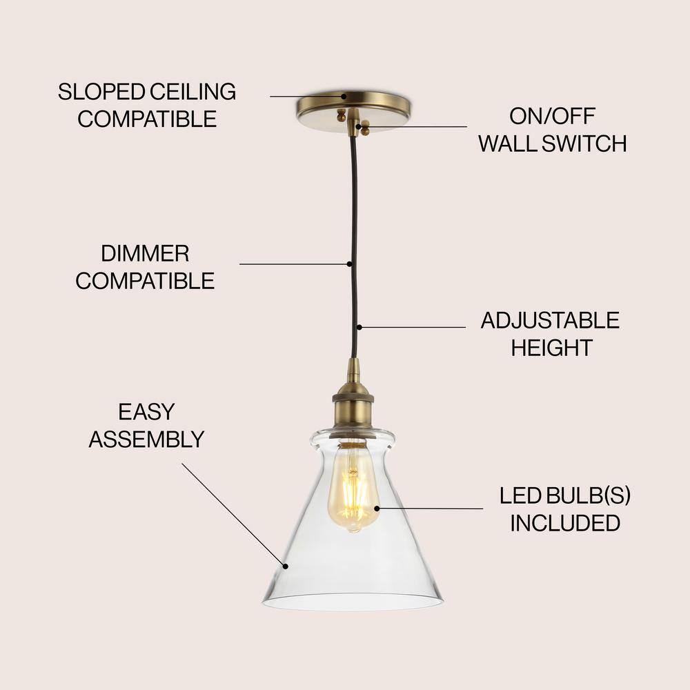 Goldwater 7.5" Brass Gold LED Pendant with Clear Glass Shade