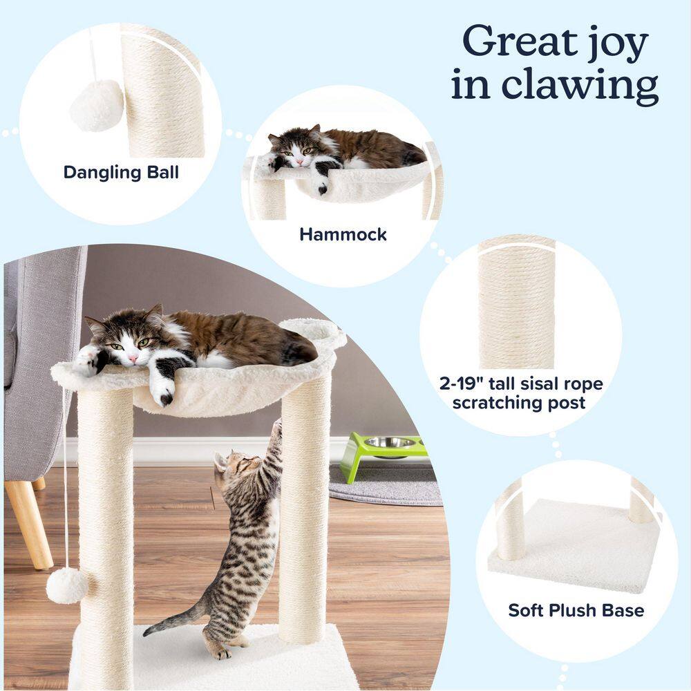 White Plush Cat Hammock with Sisal Scratching Posts