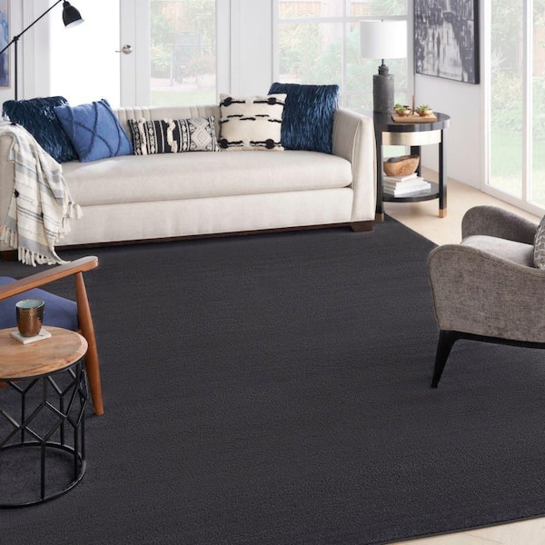 Essentials 9 ft. x 12 ft. Black Solid Contemporary Indoor/Outdoor Patio Area Rug
