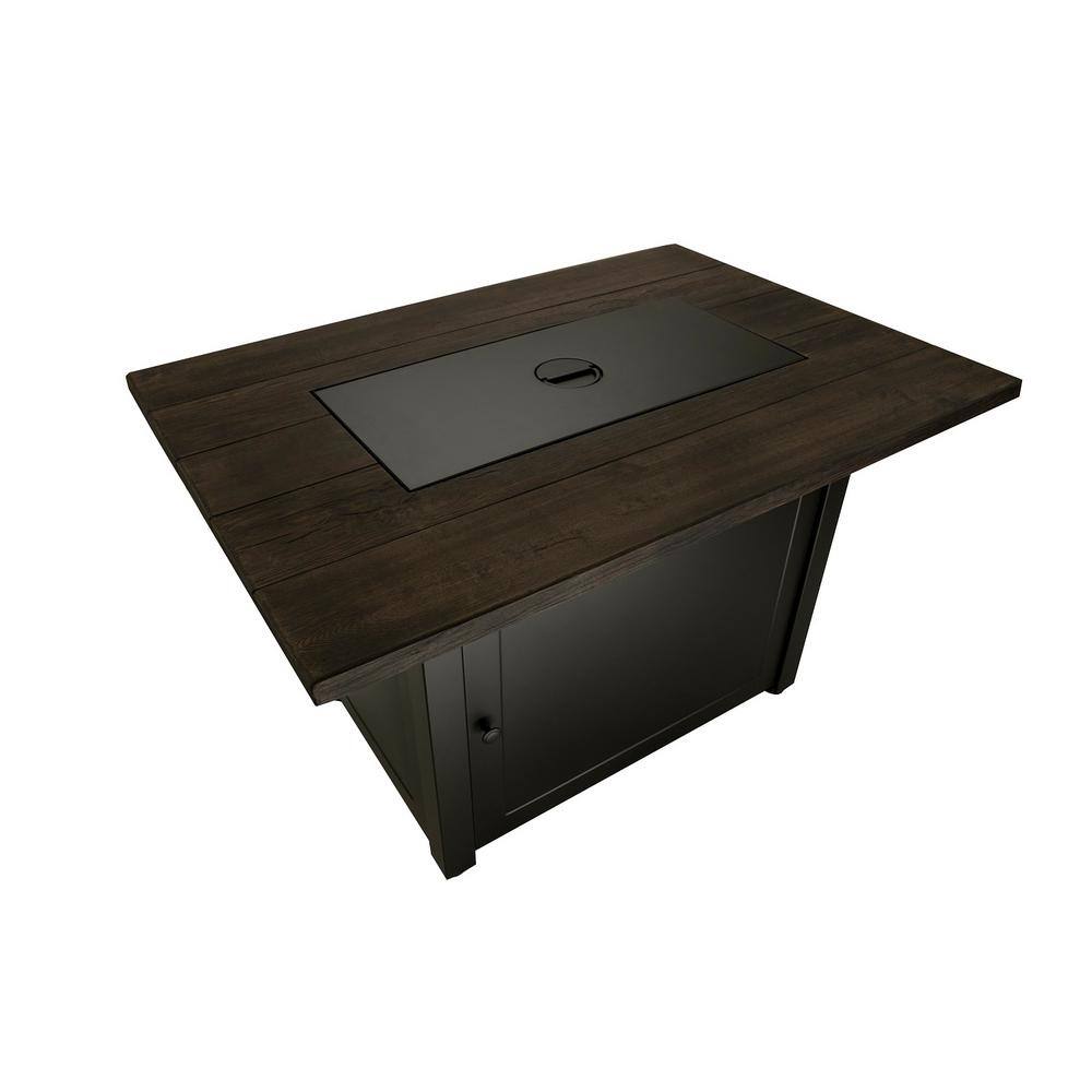 Kamden 40" x 28" Black Steel Gas Fire Pit Table with Faux Wood Mantel