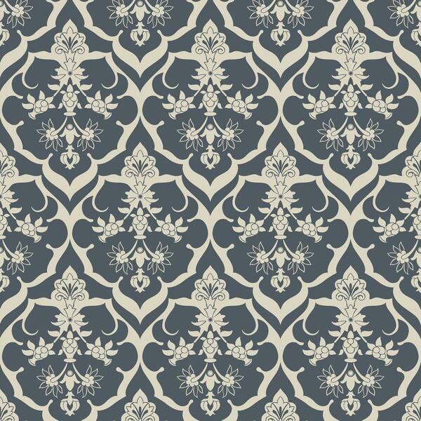 Repeel Repeel Damask Navy and Cream Removable Wallpaper
