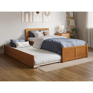 Orlando Light Toffee Natural Bronze Solid Wood Frame Twin XL Platform Bed with Footboard and Twin XL Trundle