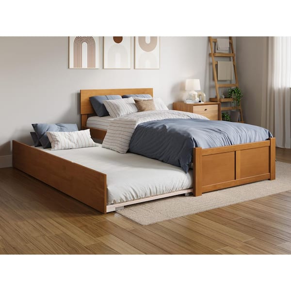 AFI Orlando Light Toffee Natural Bronze Solid Wood Frame Twin XL Platform Bed with Footboard and Twin XL Trundle