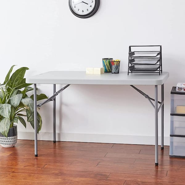 4 ft. White Granite Resin Adjustable Height Commercial Folding Table