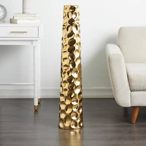 39 in. Gold Geometric Bubble Ceramic Decorative Vase with Concaved Circles
