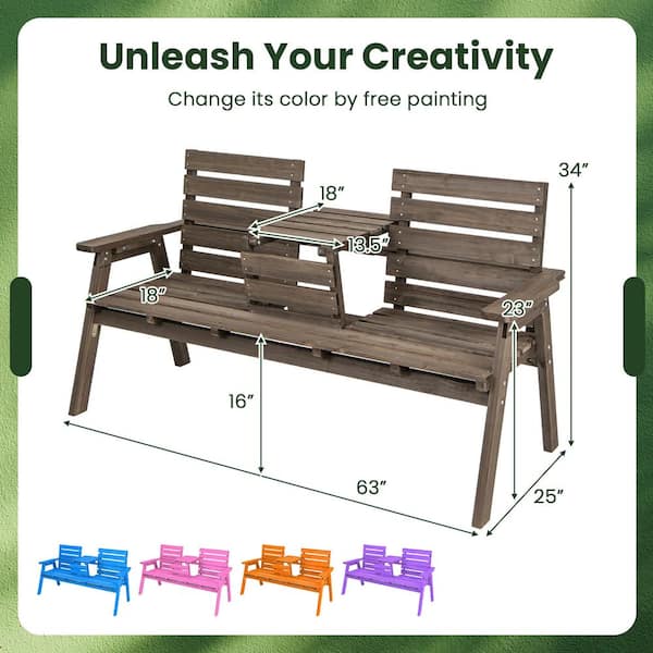 Gymax Coffee Fir Wood Outdoor Fir Wood Bench with Foldable Gymax Coffee Fir Wood Outdoor Fir Wood Bench with Foldable
