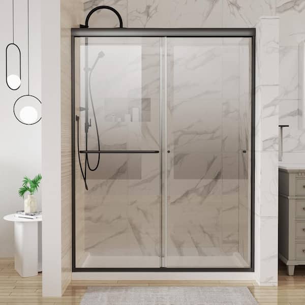 INSTER Aim 54 In. W X 72 In. H Sliding Framed Shower Door in Black with Clear
