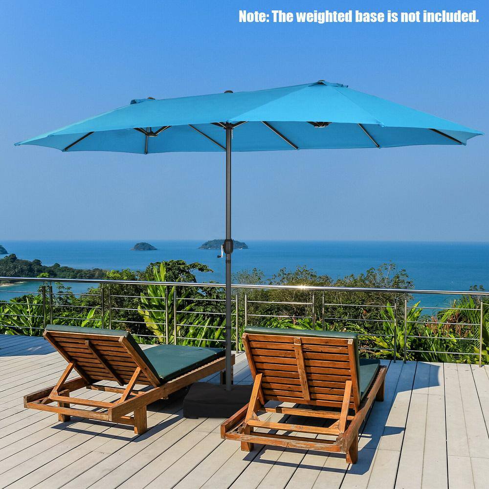 15 ft. Patio Double-Sided Umbrella in Blue with Hand-Crank System