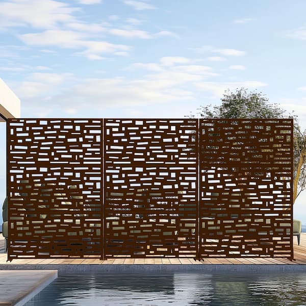 72 in. x 47 in. Brown Outdoor Metal Galvanized Privacy Screen Fence Garden Panels