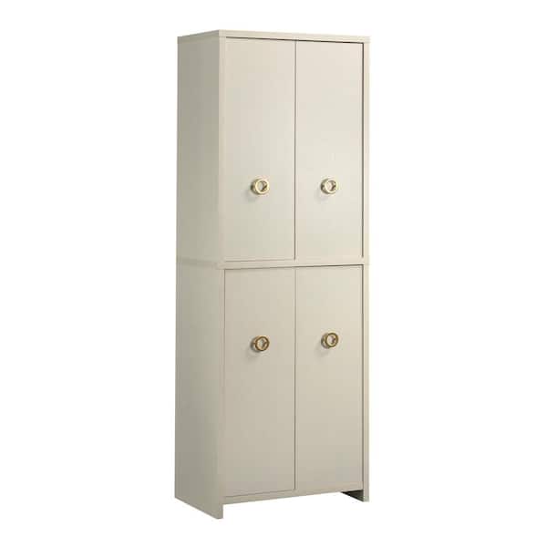 Grand Coast Dove Linen 65.906 in. H Accent Storage Cabinet with 4-Doors