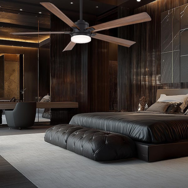 Radiant 64 in. Smart Indoor/Outdoor Matte Black/Distressed Koa Ceiling Fan Selectable 5CCT Integrated LED Acrylic Diffus