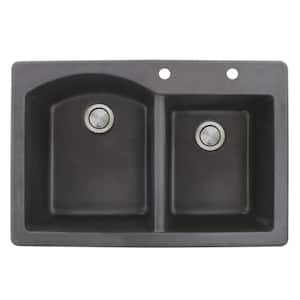 Aversa Drop-in Granite 33 in. 2-Hole 1-3/4 D-Shape Double Bowl Kitchen Sink in Black