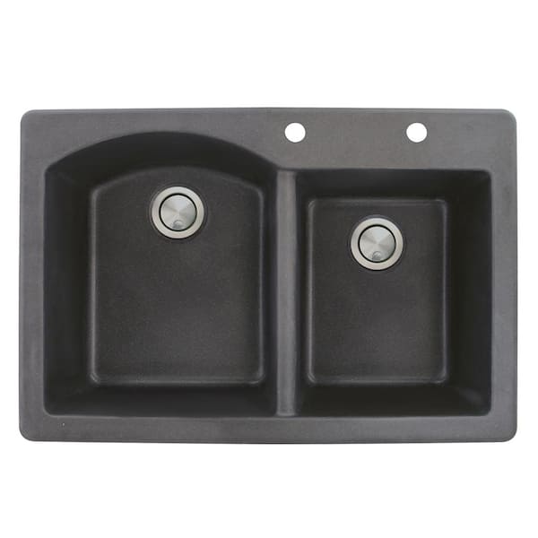 Transolid Aversa Drop-in Granite 33 in. 2-Hole 1-3/4 D-Shape Double Bowl Kitchen Sink in Black