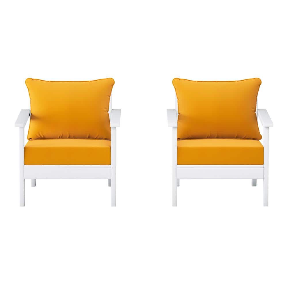 Birchwood White Outdoor Patio (Set of 2) Deep Seating HDPE Lounge Chairs w/ Yellow Cushions price history on PriceWatchPro