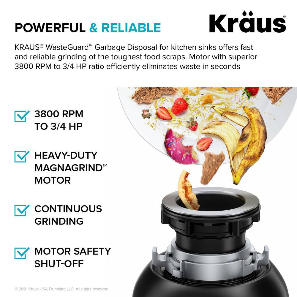 Kraus 33" Black Granite Double Bowl Kitchen Sink with Garbage Disposal
