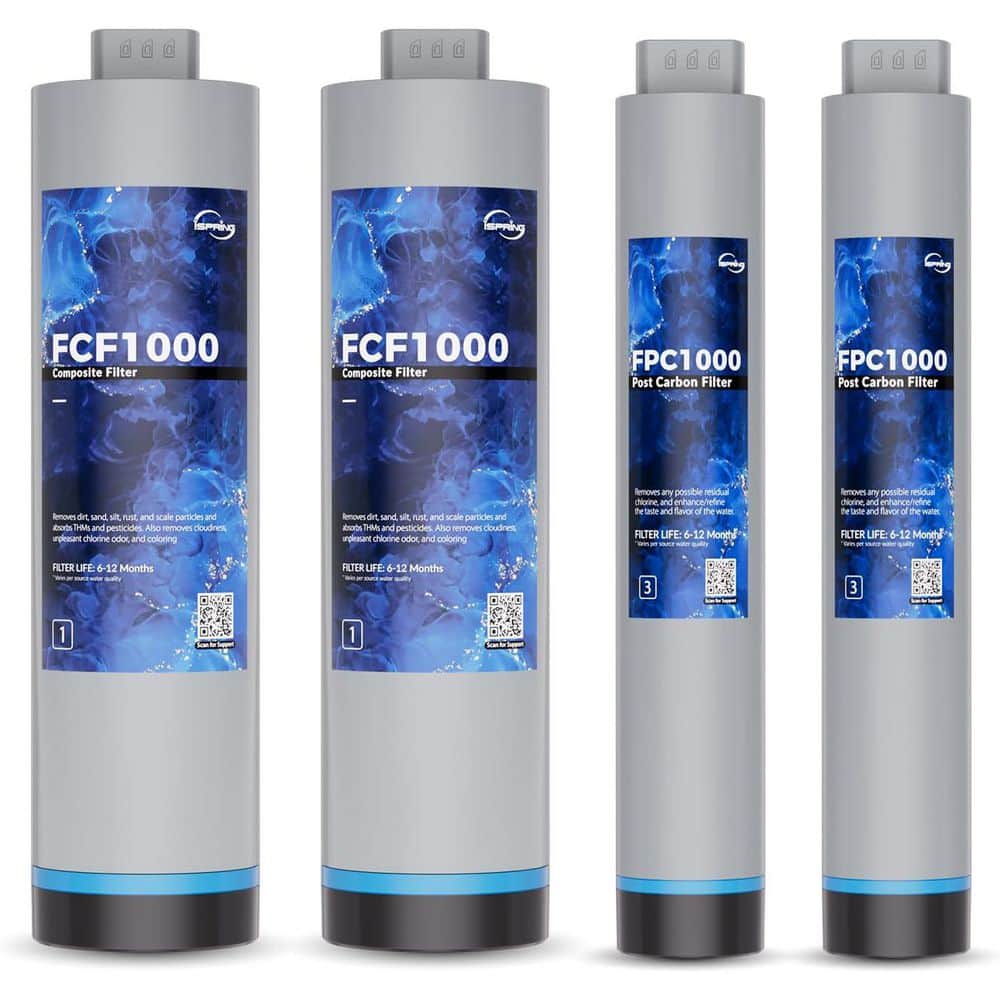 F4-RO1000 Filter Set for RO1000-BN and RO1000-ORB Tankless RO Systems, 2x FCF1000 and 2x FPC1000 for Stages 1 and 3
